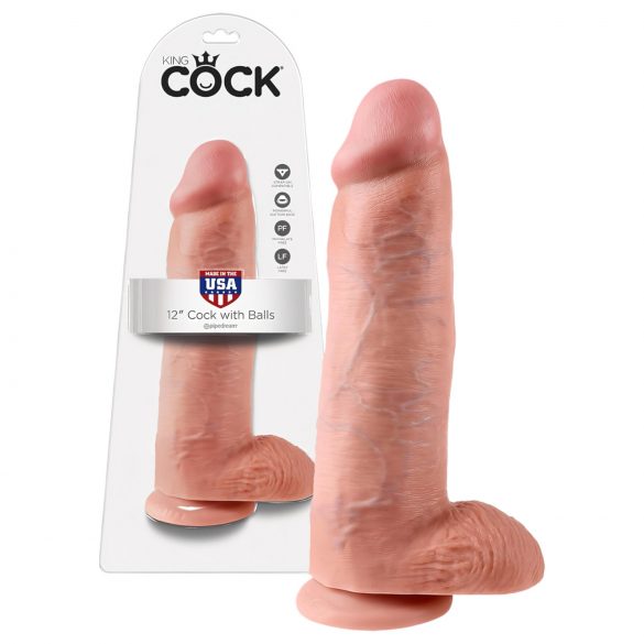 King Cock 12 testisov velik dildo (30 cm) - naravni