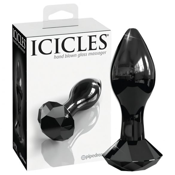 Icicles št. 78 - stožčasti stekleni analni dildo (črn)