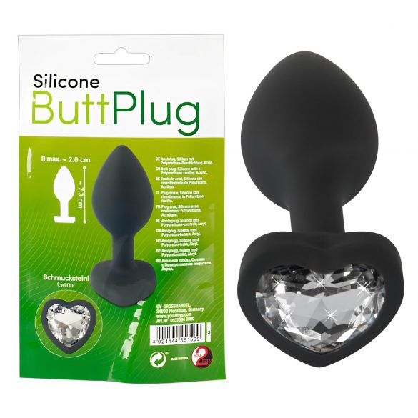 You2Toys Butt Plug - analni čep z belim kamnom (črn)