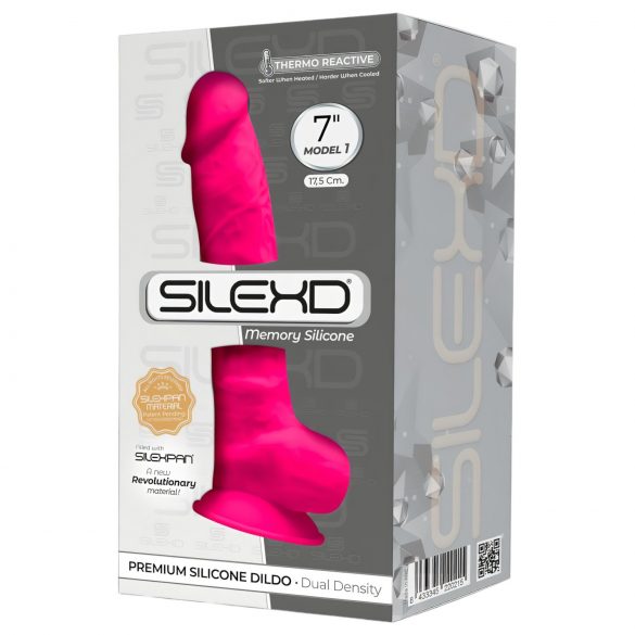 Silexd 7 - upogljivi, prijemalni, testisni dildo - 17,5 cm (roza)