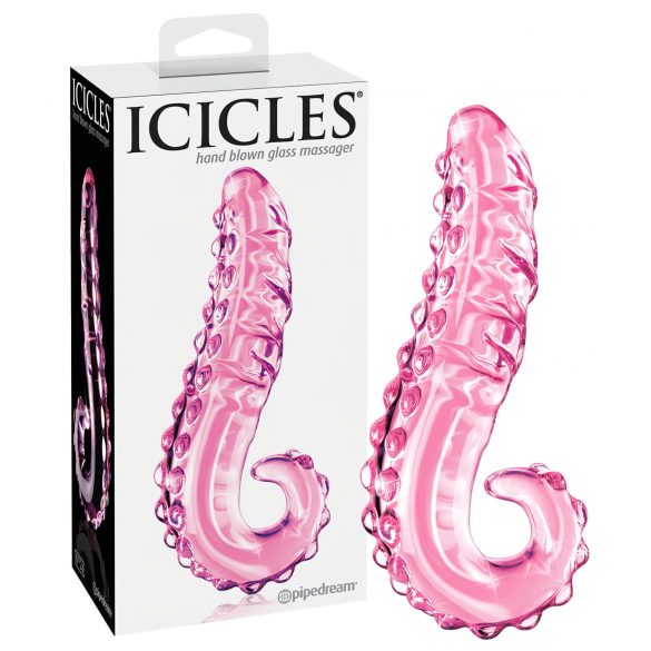 Icicles št. 24 - rebrast stekleni dildo z jezikom (roza)