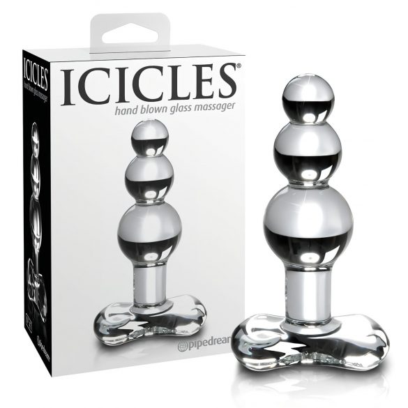 Icicles No. 47 - trojni biserni stekleni analni dildo (prosojen)