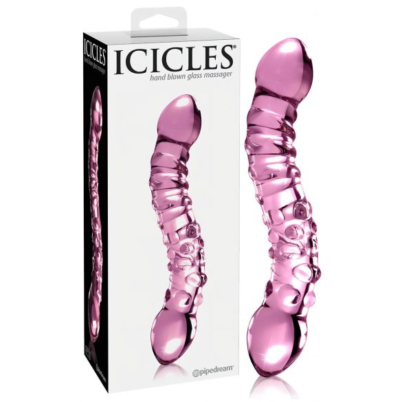 Icicles No. 55 - obojestranski, stekleni dildo za točko G (roza)