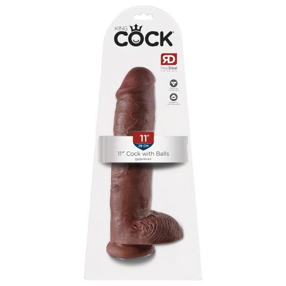 King Cock 11 - velika sesalna dildo s modniki (28 cm) - rjava