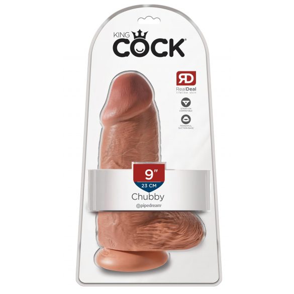 King Cock 9 Chubby - pripenjalni, testisni dildo (23 cm) - temno naraven