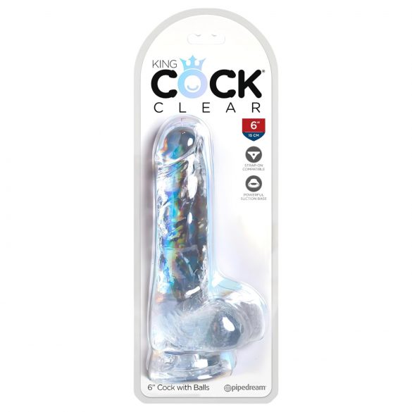 King Cock Clear 6 - mali dildo s prisesalno bazo in modi (15 cm)