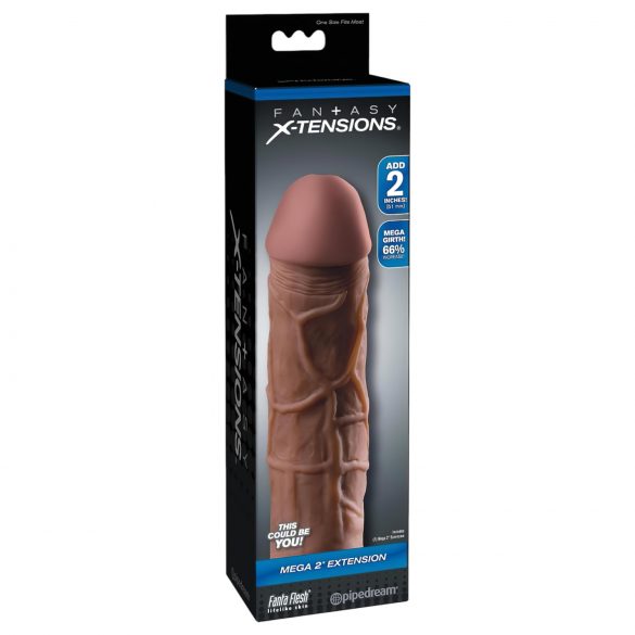 X-TENSION Mega 2 - realistična nožnica za penis (20,3 cm) - temno naravna