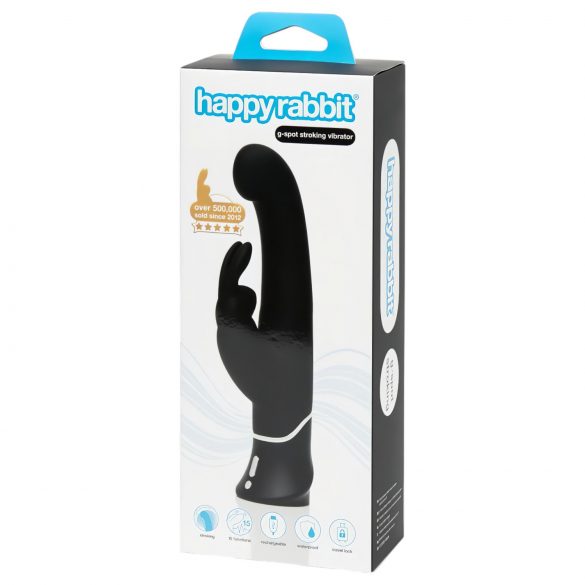 Happyrabbit G-točka - vodoodporen vibrator na baterije s paličico (črn)