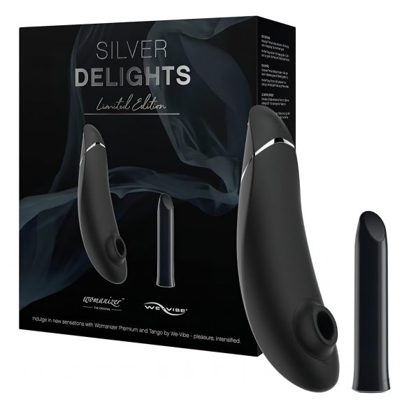 Womanizer Silver Delights - Komplet klitoralnega vibratorja z zračnim valom (črn)