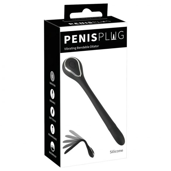 Penis Plug Dillator - polnilni sečnični vibrator (1,1 cm) - črna