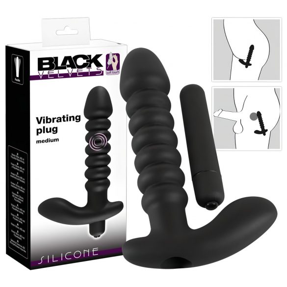 Črni žamet naguban vibrator - srednji (črn)