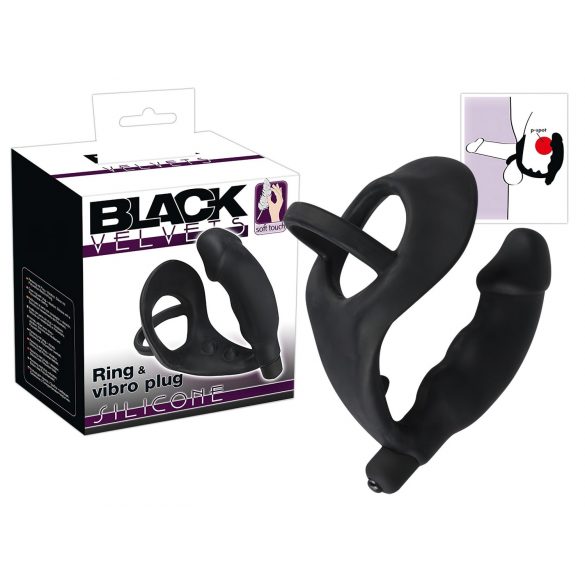 Black Velvet - analni vibrator s penisnim in testisnim obročkom (črna)