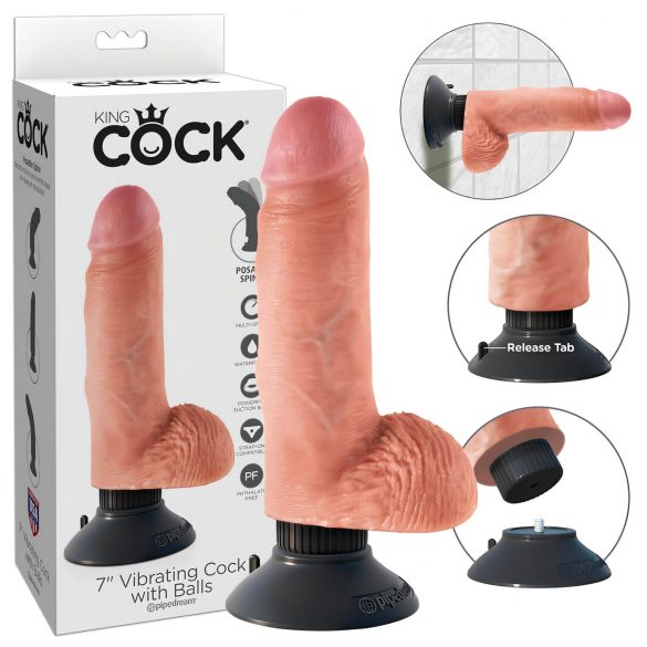 King Cock 7 Prilagodljiv, testisni, vpenjalni dildo (18 cm) - naravni