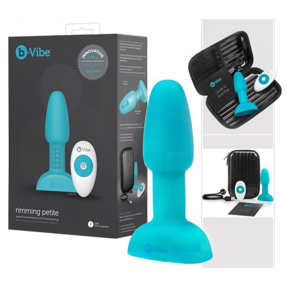 b-Vibe Rimming - vrtljivi analni vibrator s kroglicami (turkizna)