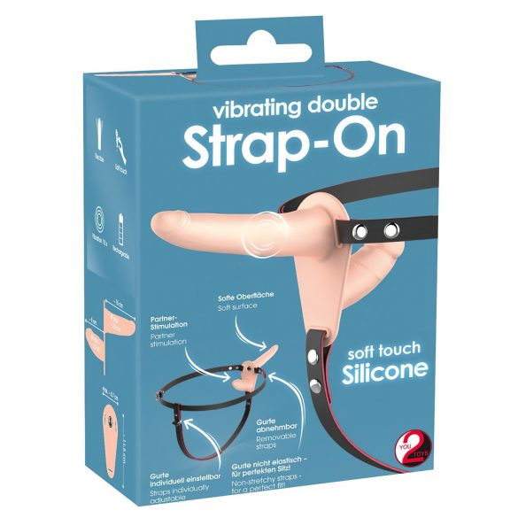 You2Toys - Strap-On - dvojni vibrator za polnjenje in pritrditev (naravni)