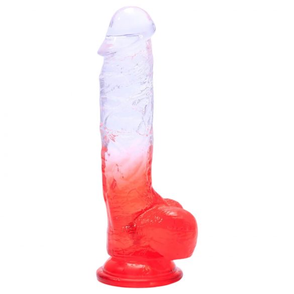 Sunfo - prisesalni dildo z modnimi obročki - 21cm (prosojno-rdeč)