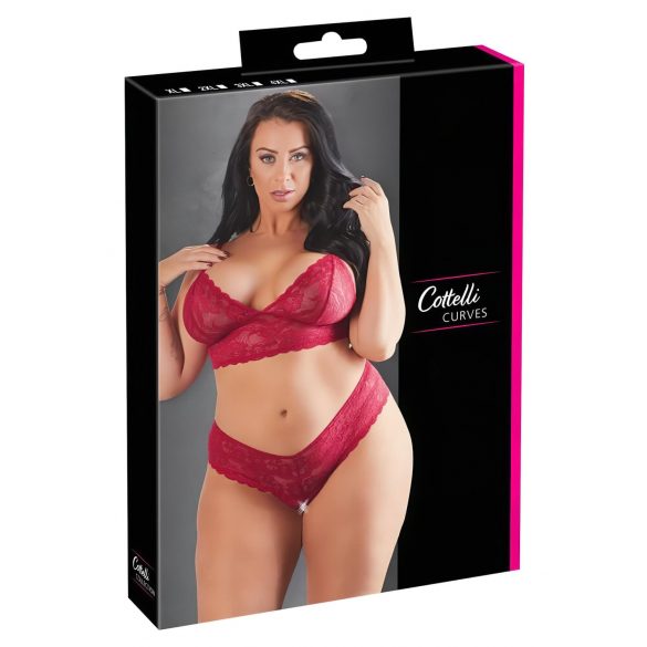 Cottelli Plus Size - mehak čipkast komplet modrčka (rdeč)