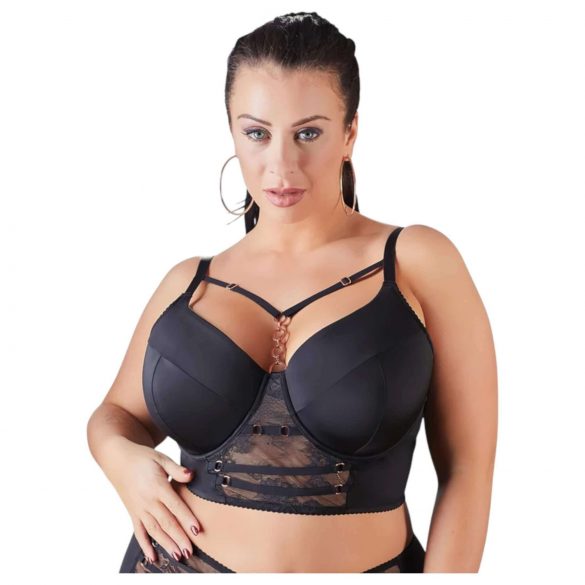 Cottelli Plus Size - čipkasti modrček s trakovi (črna) - 90D