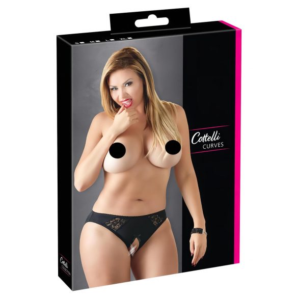 Cottelli Plus Size - čipkasto, odprto spodnjice (črne)