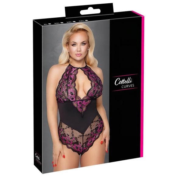 Cottelli Plus Size - cvetlični bodi (črno-vijoličen) - 2XL