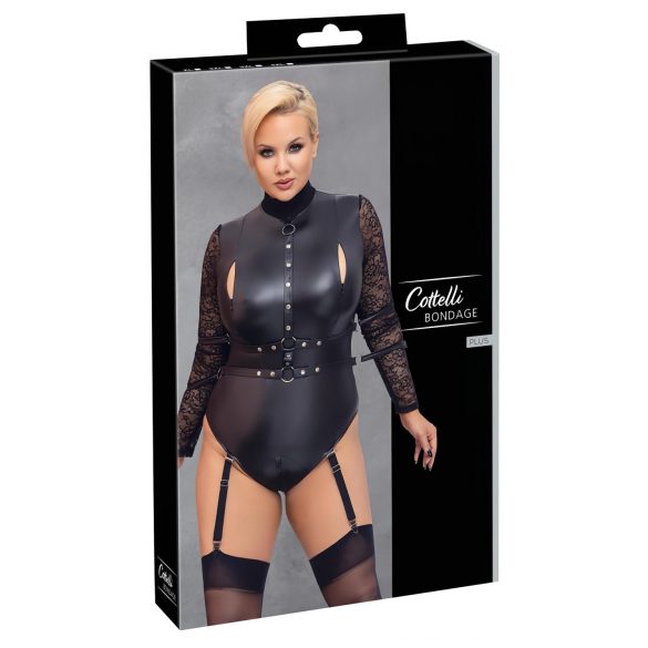 Cottelli Bondage Plus Size - čipkast bodi (črna)