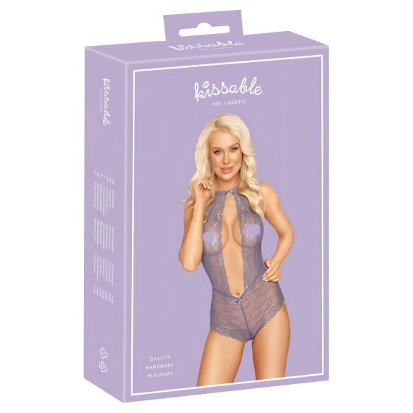 Kissable - čipkast body z ovratnico (vijolična) - L/XL