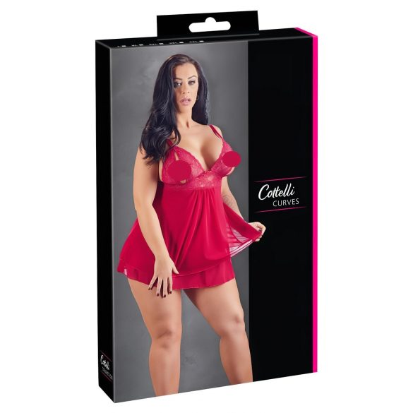 Cottelli Plus Size - Čipkast, ohlapen babydoll (rdeč)