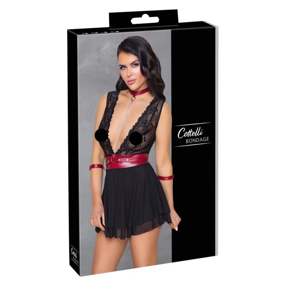 Cottelli Bondage - čipkasti babydoll s trakovi za vrat (črna)