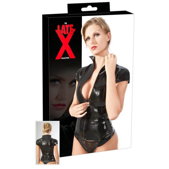 LATEX - Ženski top s kratkimi rokavi in zadrgo (črn)  - S