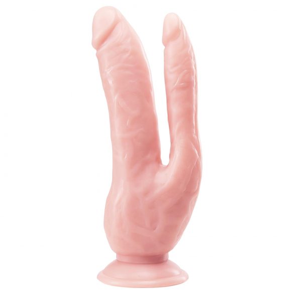 Dr. Skin 8 - Dvojni Dildo z Vac-u-Lock Podstavkom (Naravna Barva)