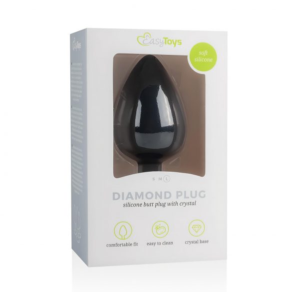 Easytoys Diamond - analni čep z belim diamantom (velik) - črn