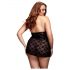 BACI Plus Size - čipkasti babydoll s trakcem za vrat - črna (XL-XXL)